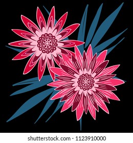 Gerbera or Daisy Isolated. Vector Stylized Flower in Ethnic Style. Beautiful Handwritten Blossom for Tablecloth, Paper, Tile. Vector illustration. African Camomile. Daisy Flower for Pattern. Mandala.