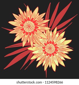 Gerbera or Daisy Isolated. Vector Stylized Flower in Ethnic Style. Beautiful Handwritten Blossom for Tablecloth, Paper, Tile. Vector illustration. African Camomile. Daisy Flower for Pattern. Mandala.