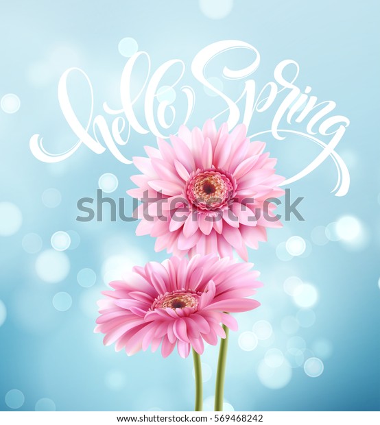 Gerbera Flower Background Hello Spring Lettering Stock Vector (Royalty ...