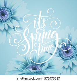 Gerbera Flower Background and Spring Lettering. Vector Illustration EPS10