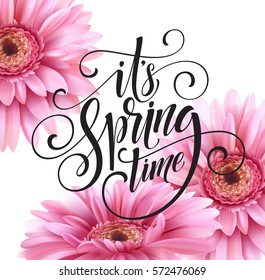 Gerbera Flower Background and Spring Lettering. Vector Illustration EPS10