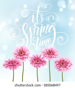 Gerbera Flower Background and Spring Lettering. Vector Illustration EPS10