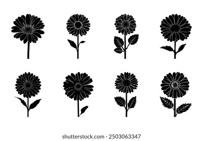 Gerbera Flower Silhouette Vector Bundle, Gerbera Daisy Clipart Black Silhouette Set