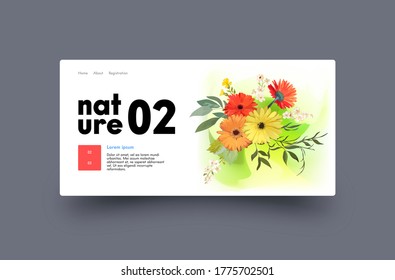 Gerbera Flowers, Beautiful Plants Landing Page Design with Website Template for Florist Shop, Organic Natural Blossoms Store or Bouquets Delivery Company Service. Nature Power Vector Illustration