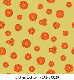 Gerbera flowers of different sizes, one and a few pieces on a light green background. Floral seamless pattern. Vector illustration