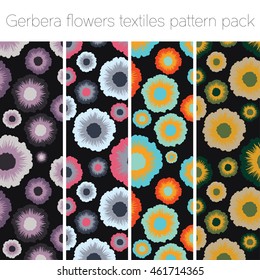 Gerbera flowers on the dark background pattern suitable for textiles.