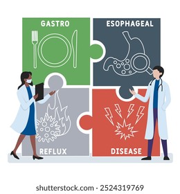 GERD - Enfermedad de reflujo gastroesofágico acrónimo. fondo de concepto médico. concepto de Ilustración vectorial con Palabras claves e íconos. ilustración de letras con íconos para Anuncio de Web, volante, aterrizaje