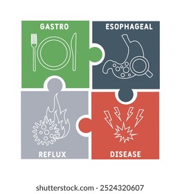 GERD - Enfermedad de reflujo gastroesofágico acrónimo. fondo de concepto médico. concepto de Ilustración vectorial con Palabras claves e íconos. ilustración de letras con íconos para Anuncio de Web, volante, aterrizaje