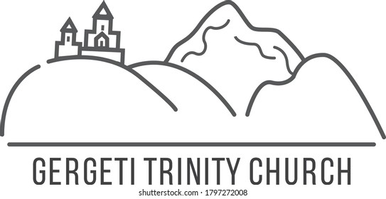 Gergeti Trinity Church or Stepantsminda vector. icon style logo