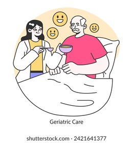 Geriatric Care concept. Providing compassionate care for the elderly. Ensuring comfort and happiness in later life stages. Flat vector illustration.