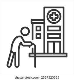 Geriatric Hospitals Outline Icon Vector Illustration