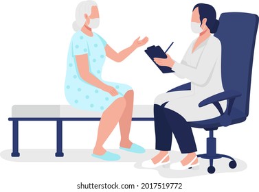 Geriatric physician accepting elderly patient semi flat color vector characters. Full body people on white. Geriatric care isolated modern cartoon style illustration for graphic design and animation