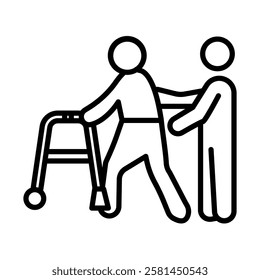 Geriatric Physiotherapy Vector Line Icon Design