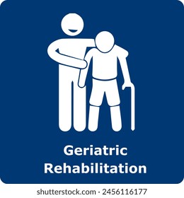 Geriatric Rehabilitation Icon Blue and White. Icon. Sign. Symbol