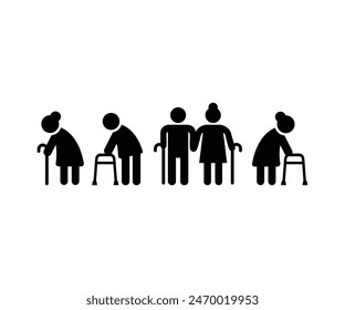 geriatrics elderly people icons vector design symbol black white illustration collections sets isolated