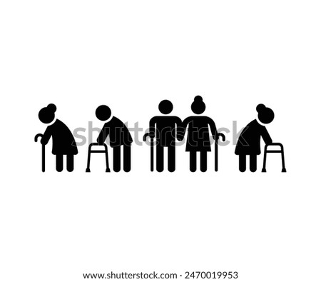 geriatrics elderly people icons vector design symbol black white illustration collections sets isolated