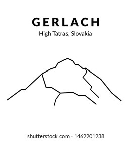 Gerlach, High Tatras, Slovakia. Mountains in Europe. Vector black and white hand drawn illustration of peak. Hiking. climbing. - Vector