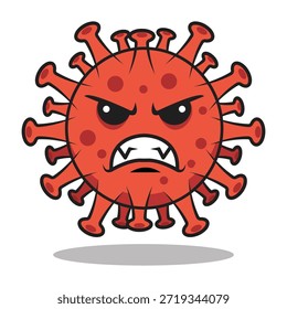 Germen y Ilustración vectorial de dibujos animados de virus enojado en el fondo de escritura
