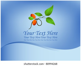 Germ with green leaves and dew located on the blue abstract background