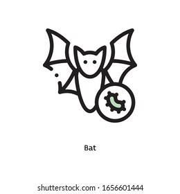 Germ, pathogenic bacteria, or virus of bat flat vector icon for science research apps and websites, black outlined icon on white background