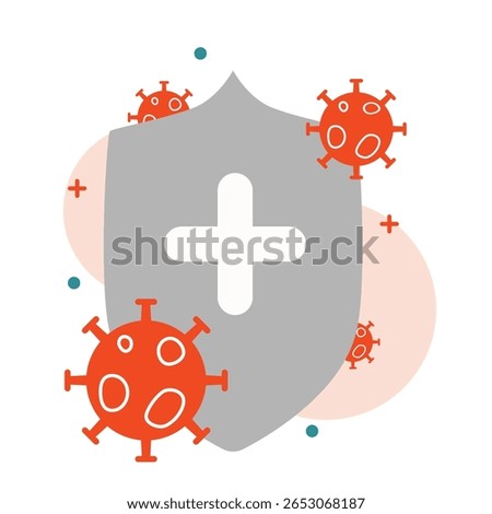 Germ protection shield flat illustration. Antivirus and bacteria defense flat design. Flat design of immune shield with germs.