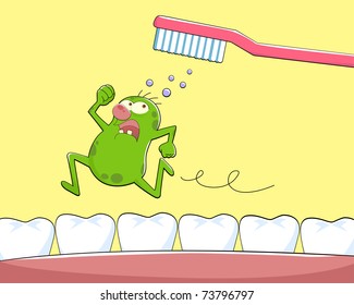 germ running away from tooth brush