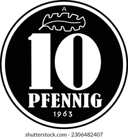 Diseño vectorial de monedas alemanas 10 pfennig diseño silueta hecha a mano