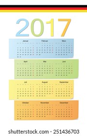 German 2017 vector color calendar. Week starts from Monday.