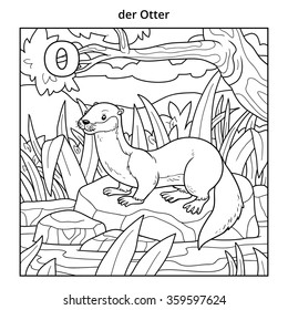 German alphabet, colorless illustration (letter O). Coloring book (otter)