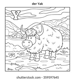 German alphabet, colorless illustration (letter Y). Coloring book (yak)