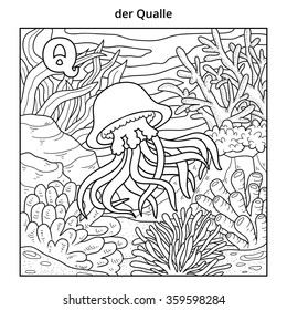 German alphabet, colorless illustration (letter Q). Coloring book (jellyfish)