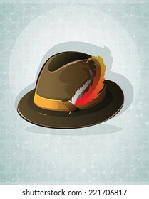 German Alpine Oktoberfest hat with feathers on an abstract background