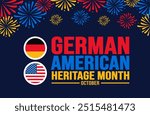 German American heritage month fireworks background or banner design template  is observed every year in October. Holiday concept. Template for card, poster, placard, template. eps 10