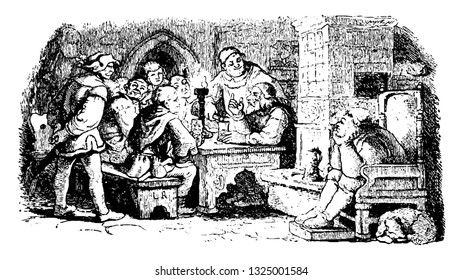 German arrested in an conversation that things must return to their first state and said that in sixteen thousand years later they will be at same place, vintage illustration. Infernal Dictionary 1863