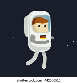 German astronaut / cosmonaut in outer space vector illustration flat