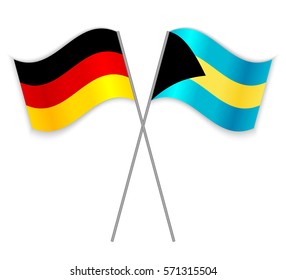 German and Bahamian crossed flags. Germany combined with Bahamas isolated on white. Language learning, international business or travel concept.