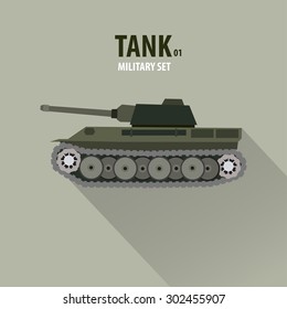 German Battle Tank in Side View, military vector illustration, flat design