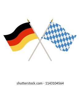 German and Bavarian Flags - Waving German and Bavarian flags isolated on white background