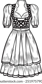 German bavarian traditional female dress for Oktoberfest celebration vector illustration.