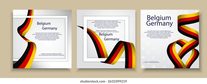 German, Belgian flags ribbon flag patriotic frame set for text. national holiday banner, background, poster, card, template, layout