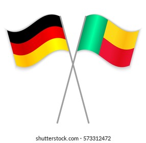 German and Beninese crossed flags. Germany combined with Benin isolated on white. Language learning, international business or travel concept.