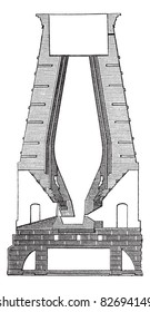 German Blast Furnace, vintage engraved illustration. Trousset encyclopedia (1886 - 1891).