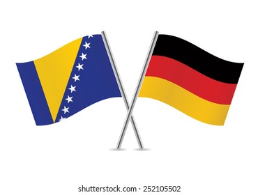 German and Bosnia and Herzegovina flags. Vector illustration. 