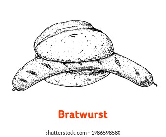 German Bratwurst Hand Drawn Vector Illustration. Vintage Design Element. German Food Sketch Illustration.