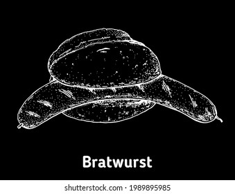 German bratwurst hand drawn vector illustration. Vintage design element. German Food sketch illustration.
