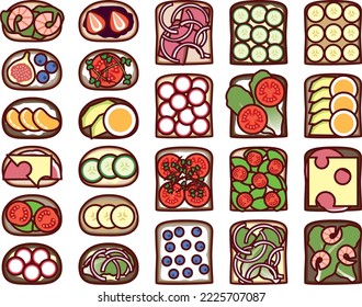 German bread open sandwich illustration set