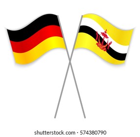 German and Bruneian crossed flags. Germany combined with Brunei isolated on white. Language learning, international business or travel concept.