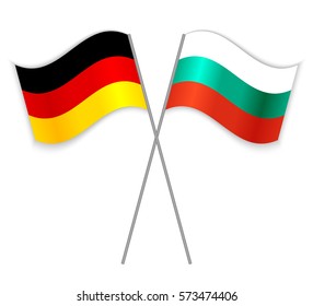German and Bulgarian crossed flags. Germany combined with Bulgaria isolated on white. Language learning, international business or travel concept.