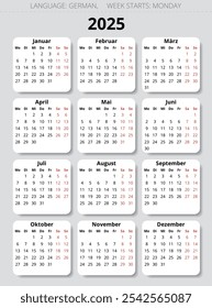 Calendário de negócios da ALEMANHA. Ano de 2025. Ilustração vetorial para a Alemanha (kalender)