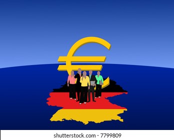 Equipo de negocios alemán con bandera de mapa y moneda